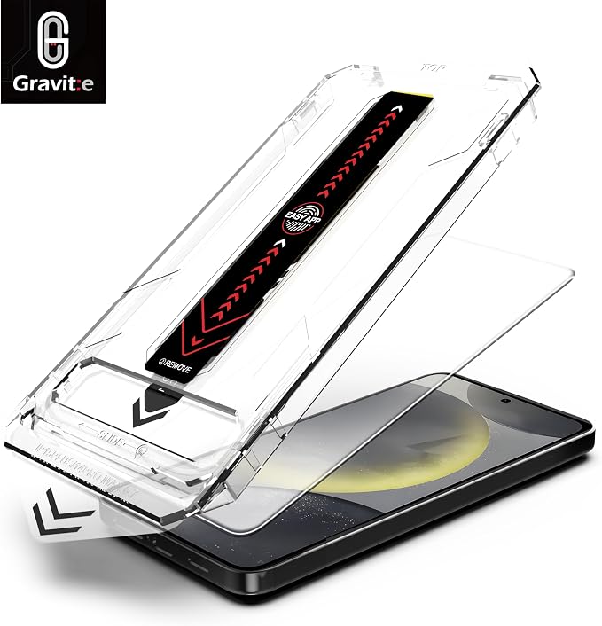 Gravit:e Screen Protector for Samsung, 9H Tempered Glass, Smart Installation Tool, Automatic Fine Dust Removal and Camera Protector 2 Pack (Samsung S24)