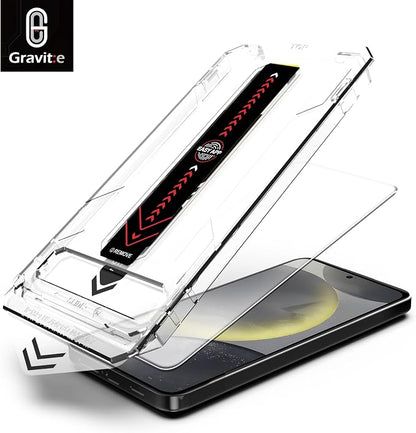 Gravit:e Screen Protector for Samsung, 9H Tempered Glass, Smart Installation Tool, Automatic Fine Dust Removal and Camera Protector 2 Pack (Samsung S24)