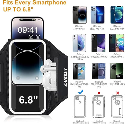 Phone Armband Holder for Running,3D Design Cell Phone Armband with Zipper Pocket for Earbuds Car Keys,Water Resistant Sport Running Arm Band for iPhone 16 15 14 13 12 11 Pro Max Fit Up to 6.9''