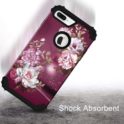 Hocase iPhone 8/7 Plus Case - Heavy Duty Shockproof Protection, Hybrid Hard Plastic+Silicone Rubber, Royal Purple/White Flowers