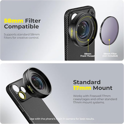 Freewell 16mm Wide Angle Lens for iPhone & Samsung – 105° FOV, Close Focus 0.5m – Perfect for Landscapes, Architecture.