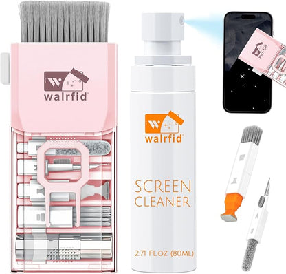 walrfid Laptop Keyboard Cleaner Kit with 80ml Screen Cleaner Spray, 15-in-1 Phone Computer Screen Cleaning Tool for iPhone iPad MacBook, Multi-Function Electronics Cleaning Kit for PC, Camera (Pink)