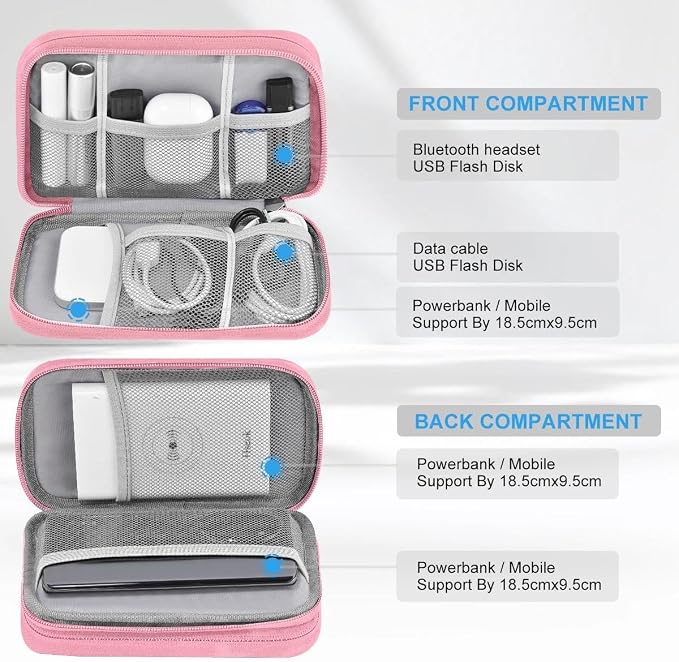 ZINMARK Portable Cable Organizer Case,Travel Pouch with Double-Layer Storage for Cables,Chargers,Earbuds & Phone,Pink