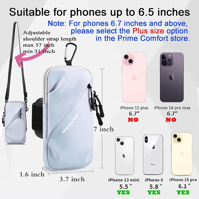 Prime Comfort Cell Phone Carrier - Arm Band, Cross Body Bag, Holster for Men Women - Cell Phone Holder for Running Walking - Light Blue