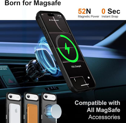 360° Magnetic Swivel Ring for iPhone 17 air case, Built-in Metal Stand and Ring Holder, Magsafe Compatible, Military Grade Protection, Shock Resistant - Black