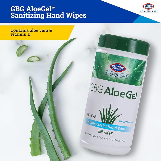 Clorox Healthcare GBG AloeGel Hand Sanitizer Wipes - Bleach-Free Hand Sanitizing Wipes for Hands in Bulk Canister - Disinfecting Sanitizer Solution for School Supplies & Office Use, 100 Count