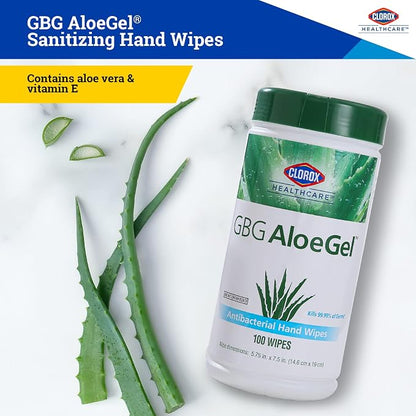 Clorox Healthcare GBG AloeGel Hand Sanitizer Wipes - Bleach-Free Hand Sanitizing Wipes for Hands in Bulk Canister - Disinfecting Sanitizer Solution for School Supplies & Office Use, 100 Count