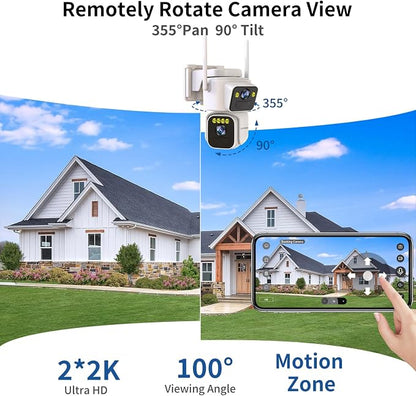 Dual Lens Outside Cameras for Home Security Cameras 4 Pack,2.4G & 5G WiFi,Solar Battery Powered Camera with AI Motion Siren,SD/Free Cloud Storage,No Monthly Fee,Color Night Vidion,Waterproof