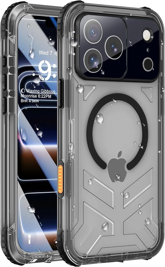 for iPhone 17 Pro Waterproof Case with Magsafe, Built-in [Camera & Screen Protector] [Lanyard], IP68 Water Proof Full Body Dustproof Heavy Duty Frosted Protective Phone Cover, 6.3" Black
