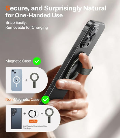 TORRAS 2025 Upgrade (Gen 6.0) Magnetic Phone Grip Holder Kickstand with Braided Strap, Fit for MagSafe Ring Removable, for iPhone 17 16,15, 14, 13 12 Pro/Max Samsung Galaxy, Google, Bronze Black