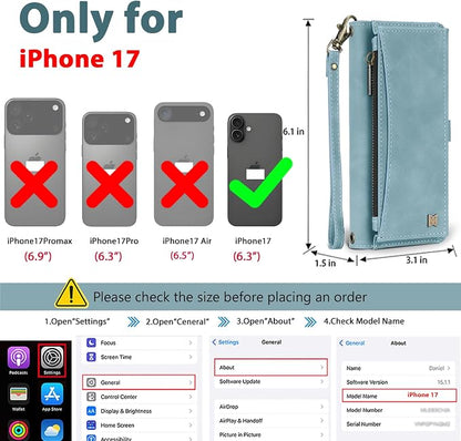 Wallet Case for iPhone 17 with Card Holder/Crossbody Wallet/Strap,[RFID Blocking][Magnetic] PU Leather Phone Case for iPhone 17,6.3 in,Dream Blue