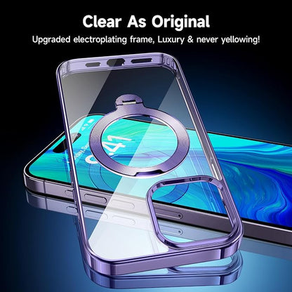 [Tri-Shield Protection] for iPhone 14 Pro Max Case with 360° Spin Stand Compatible with MagSafe [Magnetic CD Ring][Screen & Camera Lens Protector]Shockproof Plating Never-Yellowing, Purple-6.7"