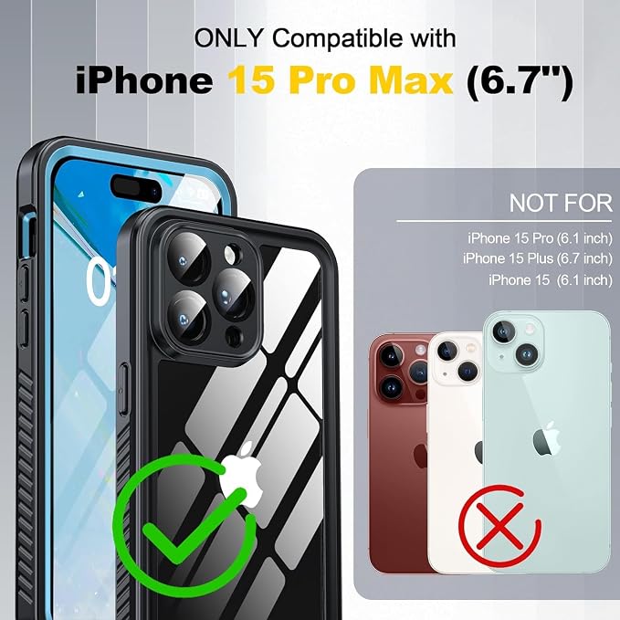 for iPhone 15 Pro Max Case Waterproof - Built-in Privacy Screen Protector & HD Screen Protector [IP68 Underwater] Shockproof Dustproof Full Body Protection iPhone 15 Pro Max Phone Case