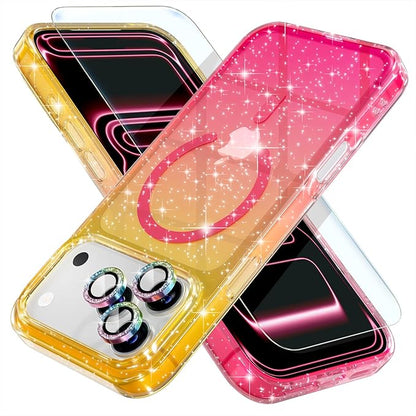 Choiche Magnetic for iPhone 17 Pro Max Case Compatible with MagSafe, Women Cute Glitter Sparkly Phone Case with Diamond Camera Lens Protectors, Military-Grade Drop Protection 6.9" (Gold/Pink)