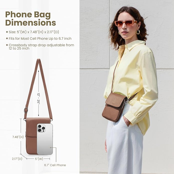 befen Genuine Leather Small Crossbody Bags for Women, Cell Phone Cross body Purse Bag with RFID Blocking Card Slots