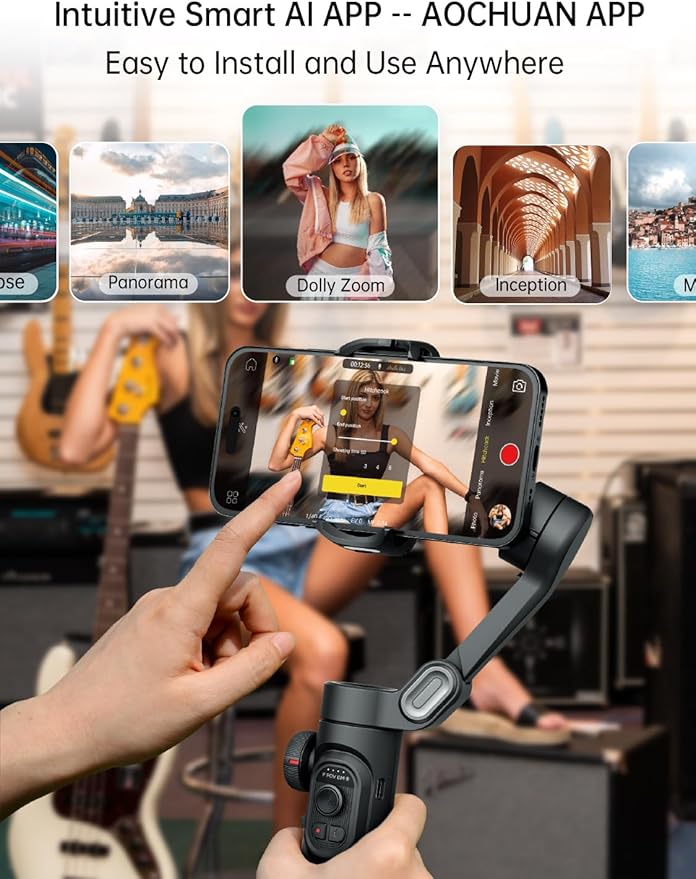 AOCHUAN Phone Gimbal Stabilizer 3-Axis Smartphone Foldable Handheld Gimbal for iPhone with Focus Wheel TikTok YouTube Vlog Stabilizer for iPhone17 16 15 14 13 Pro Max Android-Smart XE