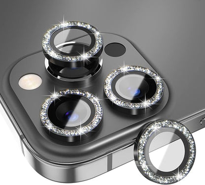 Choiche Compatible for iPhone 13 Pro/iPhone 13 Pro Max Camera Lens Protector Bling, 9H Tempered Glass Camera Cover Screen Protector Metal Ring Decoration Accessories (Glitter-Graphite)