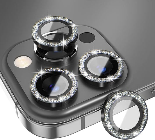 Choiche Compatible for iPhone 13 Pro/iPhone 13 Pro Max Camera Lens Protector Bling, 9H Tempered Glass Camera Cover Screen Protector Metal Ring Decoration Accessories (Glitter-Graphite)