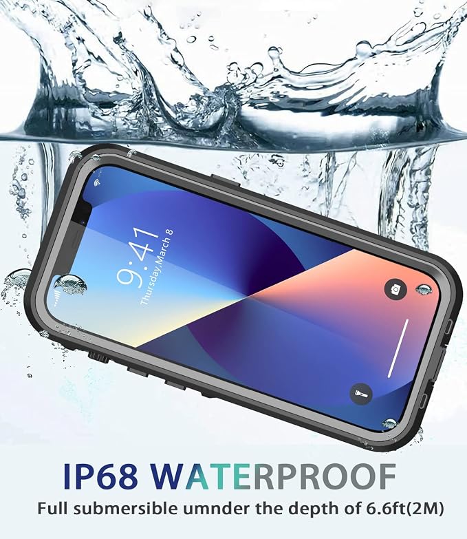 Design for iPhone 13 Waterproof Case, Full Body Shockproof Case for iPhone 13 Case with Screen Protector, Dust Proof Phone Case Cover for iPhone 13 6.1 inch (Black)