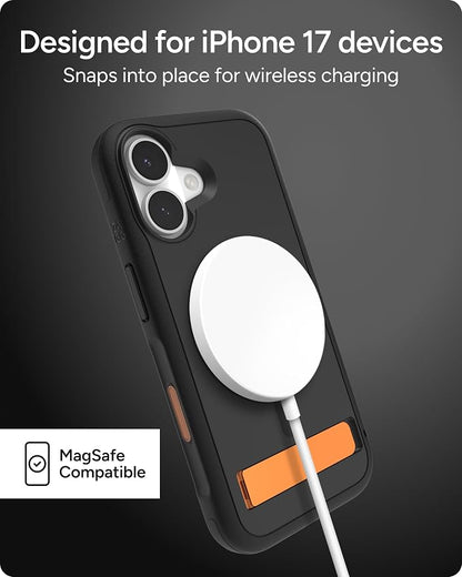 ZAGG Sedona Snap Case with Kickstand for iPhone 17 - Flood Black, Drop Protection (13ft/4m), Multi-Layer Protection, with Camera Button, MagSafe Phone Case with Impact-Absorbing Bumpers