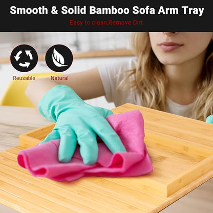 Couch Arm Tray,Sofa Arm Tray Bamboo Sofa Tray Table for Couch,Anti-Slip Arm Table Clip On Tray Sofa Table,Foldable Sofa Armrest Tray Couch Cup Holder for Snacks,Phone,Remote,Cups