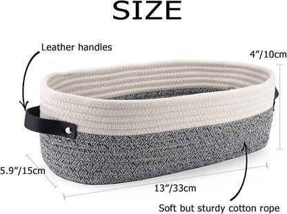 Small Cotton Rope Woven Basket Toilet Paper Baskets for Organizing Decorative Basket for Boho Decor Small Storage Basket 13"x5.9"x4" Variegated Gray&White