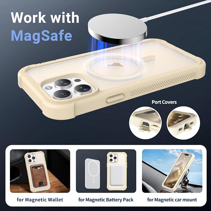 jaroco Magnetic for iPhone 13 Pro Max Case, [Compatible with MagSafe][Military Grade Drop Protection][Heavy Duty Protection][Non-Slip][Shockproof] 2-Layer Durable Bumper Phone Case 6.7''-Antique White
