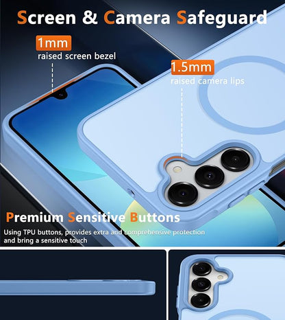 FNTCASE for Galaxy A26 5G Phone Case: Magnetic Matte Translucent Military Grade Drop Protection Cell Phone Cover - Slim Rugged Durable Shockproof Protective for Samsung A26 Cases - Light Blue