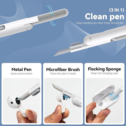 for Airpods Cleaner Kit,Bluetooth Earbuds 3 in 1 Multi-Function Cleaning Pen and Cleaning Putty,for Airpods Pro Phone Charging Port,Earbuds,Headphone, iPod,Case,iPhone,ipad,Laptop (White)