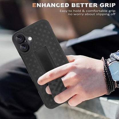 Fingic for iPhone 16 Case,iPhone 16 Belt Clip Holster Case Slim Combo Shell with Kickstand Swivel Holster Rugged Shockproof Antiscratch Full Body Protective for iPhone 16,6.1“,2024,Black