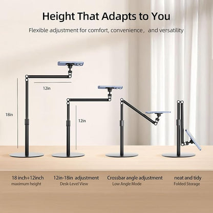 Magnetic Overhead Phone Stand for Desk - 360° Swivel & Tilt with MagSafe Compatible Holder, Cell Phone Stand Magnet Quick Mount for Recording, Cooking, Painting, Zoom Meetings, TikTok Live & Gaming