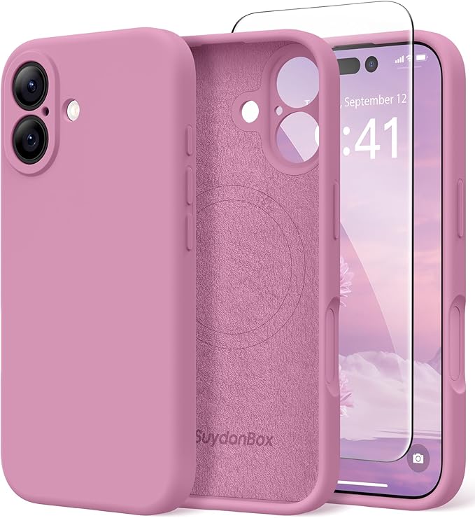 Magnetic for iPhone 16 Case, Compatible with MagSafe, [Screen Protector + Full Camera Protection], Silicone Shockproof Anti-Scratch Protective Phone Case for iPhone 16 6.1", Blackcurrant