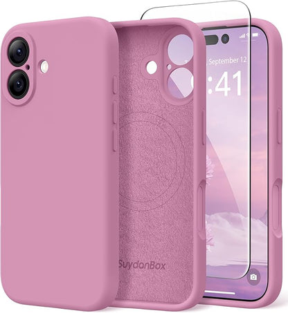 Magnetic for iPhone 16 Case, Compatible with MagSafe, [Screen Protector + Full Camera Protection], Silicone Shockproof Anti-Scratch Protective Phone Case for iPhone 16 6.1", Blackcurrant