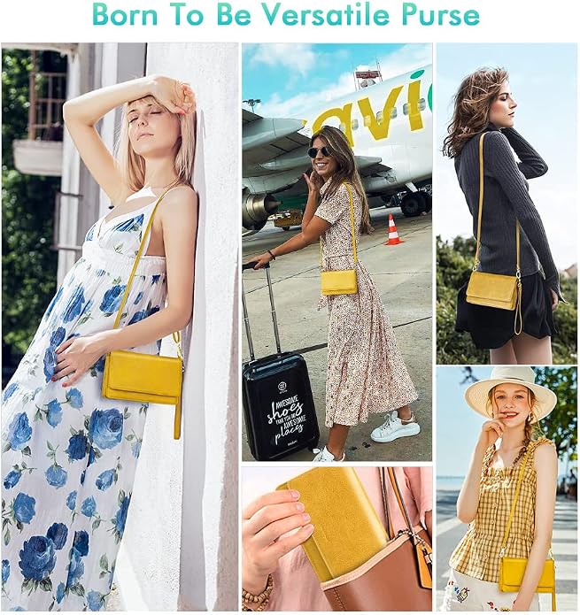 nuoku Women Small Crossbody Bag Cellphone Purse Wallet with RFID Card Slots 2 Straps Wristlet