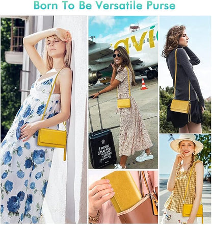 nuoku Women Small Crossbody Bag Cellphone Purse Wallet with RFID Card Slots 2 Straps Wristlet