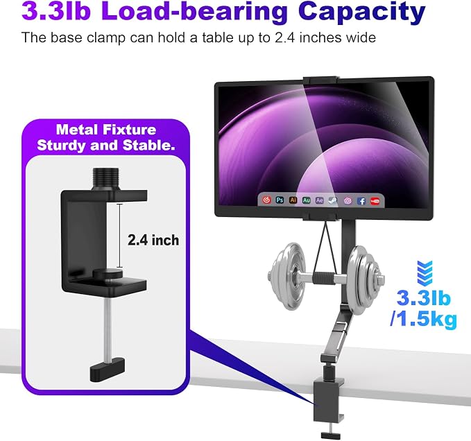 Tablet Stand Holder for ipad,Portable Monitor Stand for 6-18.5 ",Adjustable Foldable Tablet Arm iPad Desk Mount with 360°Rotate Base,Phone iPad Holder for Desk,Compatible with Larger Monitors