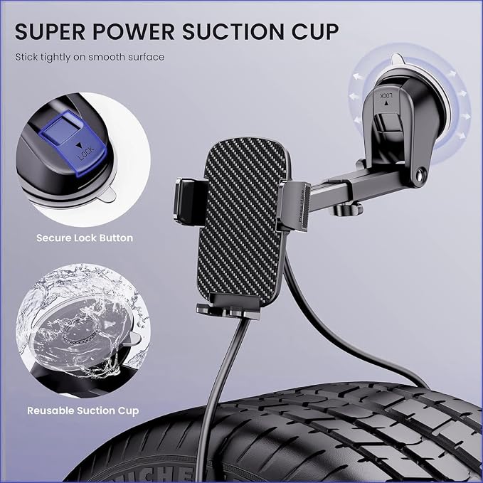Qifutan Military-Grade Car Phone Holder - [Ultra Strong Suction] 3-in-1 Phone Mount for Dashboard, Windshield & Air Vent, Super Stable Universal Car Accessories for iPhone & All Smartphones