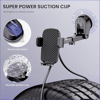 Qifutan Military-Grade Car Phone Holder - [Ultra Strong Suction] 3-in-1 Phone Mount for Dashboard, Windshield & Air Vent, Super Stable Universal Car Accessories for iPhone & All Smartphones