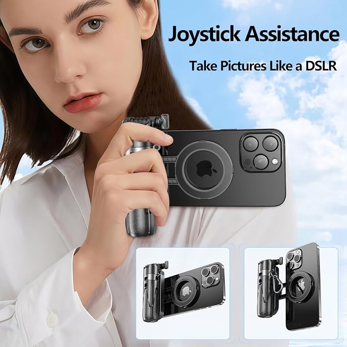 Magnetic Mini Phone Selfie Stick, Mag-Safe 4 in 1 Small Portable Pocket Tripod for iPhone/Android, with Removable Phone Clip, Remote & 2 Fill Light for Photograph/Live Streaming/Video Recording