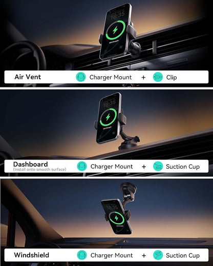 INIU Qi2 Certified 15W Car Phone Holder Wireless Charger, Ultra-Stable 22N for MagSafe Car Mount Charger with Cooling Fins & RGB Lighting Only for iPhone 16/15/14/13/12 Series, White