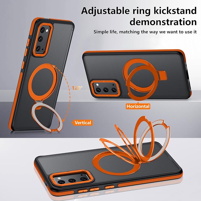 for Samsung Galaxy S20 FE Case, Magnetic Adjustable Ring Stand [Fit for Magsafe], [Military-Grade Shockproof Protection] Phone Case with Kickstand&Ring Holder 3 (Orange)