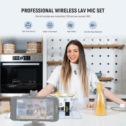 NEEWER Wireless Lavalier Microphone System for USB C, Compatible with iPhone 16 15 Samsung Android Phones, Noise Cancelling Mini Lav Omnidirectional Condenser Mic for Vlogging Live Streaming, KM23
