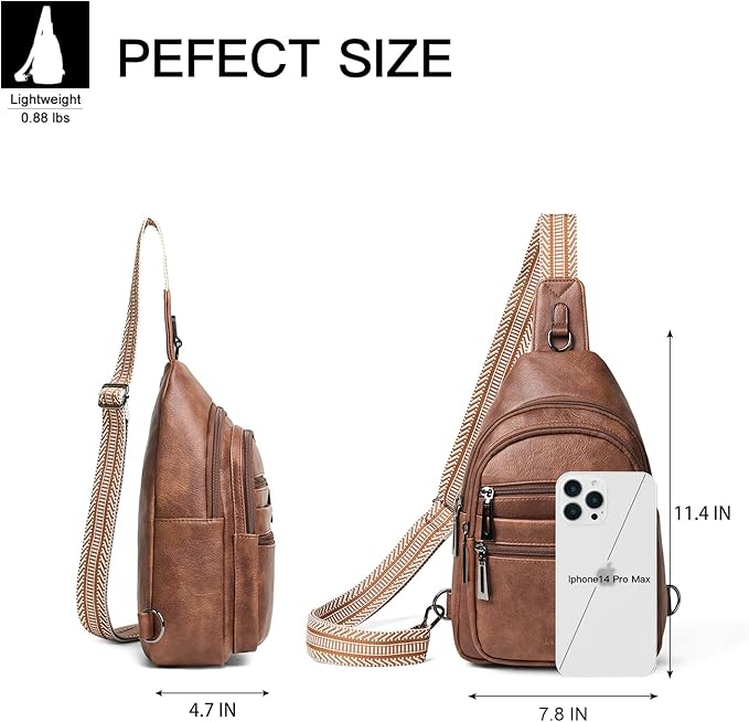 Leresas Sling Bag for Women Crossbody Bags Fanny Packs Over Shoulder Bag Sling Purse Backpack Vegan Leather Travel Handbag Purse Gifts Brown