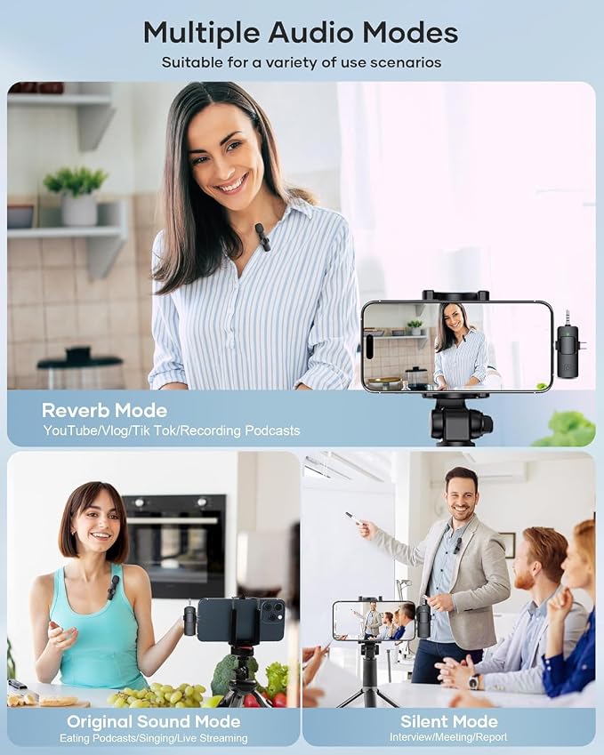 Wireless Lavalier Microphones for iPhone, iPad, Android, Camera, 3 in 1 USB-C Microphone, Mic 7-Hour Battery, Mini Microphone with Noise Reduction for Video Recording, Vlog, YouTube, TikTok