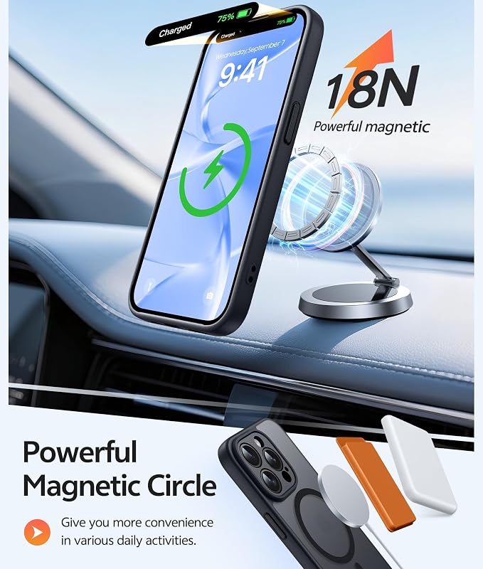 FNTCASE for iPhone 15 Pro Max Case: [Compatible with Magsafe] Translucent Matte Cases with [Full Camera Protection] [Screen Protector] Military Grade Shockproof Protective Phone Cover - Black