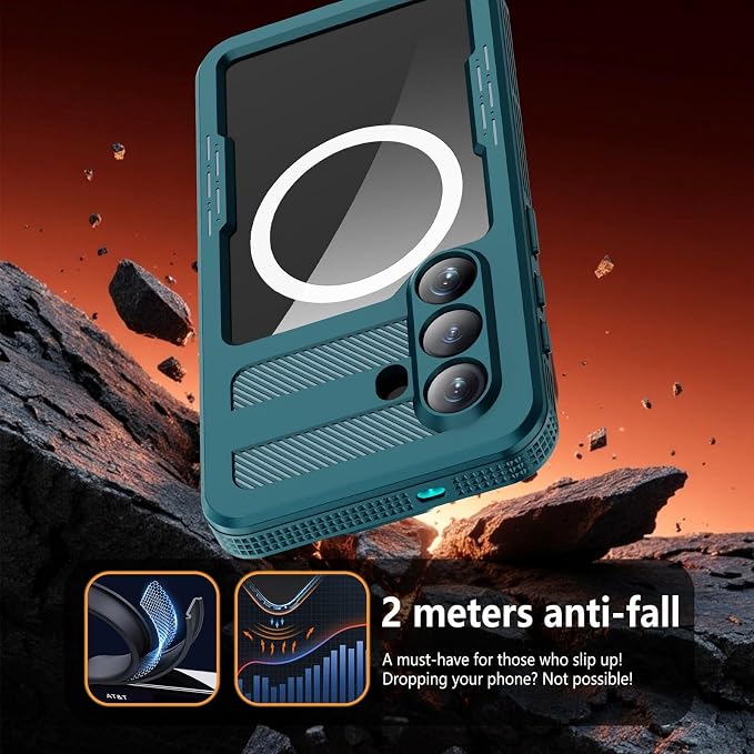Omio Designed for Galaxy S26 Waterproof Case Compatible with MagSafe, Magnetic Waterproof Full Body IP68 Underwater Case Built-in Screen Protector Military Grade Shockproof Case for Men Women Teal