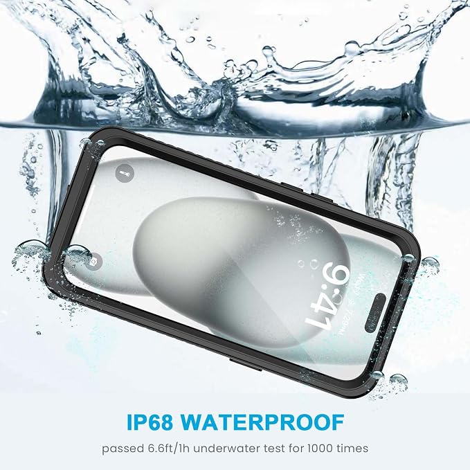 Lanhiem for iPhone 15 Plus Case, IP68 Waterproof Dustproof Shockproof Cases with Built-in Screen Protector, 360 Full Body Protective Phone Case for iPhone 15 Plus - 6.7 inch (Black)