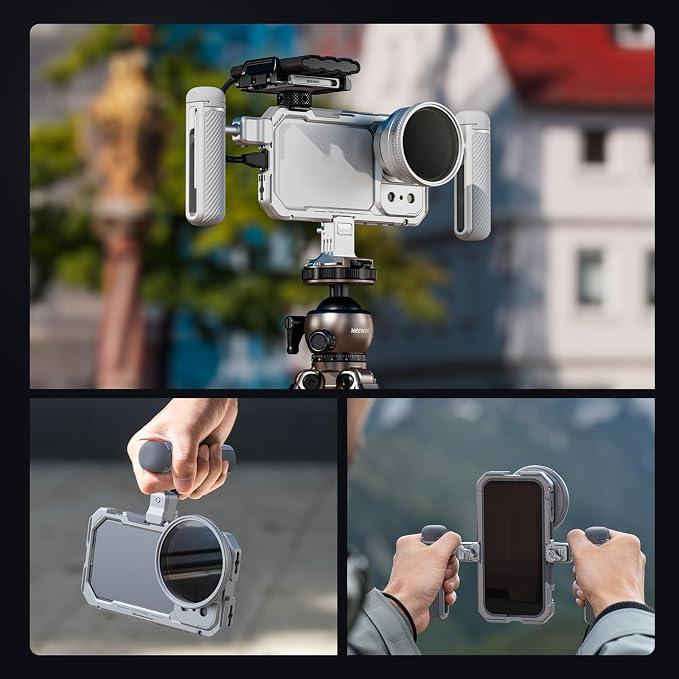 NEEWER Phone Cage Kit Compatible with iPhone 17 Pro Max Only, Video Rig Stabilizer Accessories with 67mm Filter Ring, 17mm Lens Backplate, T Mount Adapter, Two Quick Release Handles, PA144 (Silver)