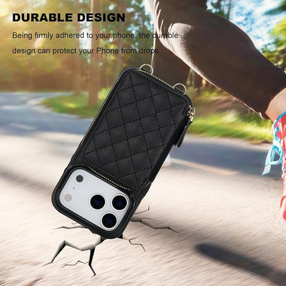 Bocasal Crossbody Wallet Case for iPhone 17 Pro, RFID Blocking PU Leather Zipper Handbag Purse Flip Cover, Kickstand Folio Case with Card Slots Holder Wrist Strap Lanyard 5G 6.3 Inch (Black)