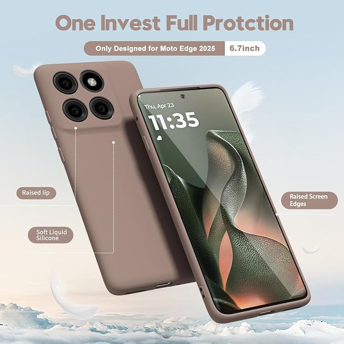 oakxco for Motorola Moto Edge 2025 Phone Case Liquid Silicone, Thin Slim Soft Rubber Gel TPU Plain Protective Simple Cover for Women Girl Cute, Matte Solid Color Aesthetic, Brown Fall